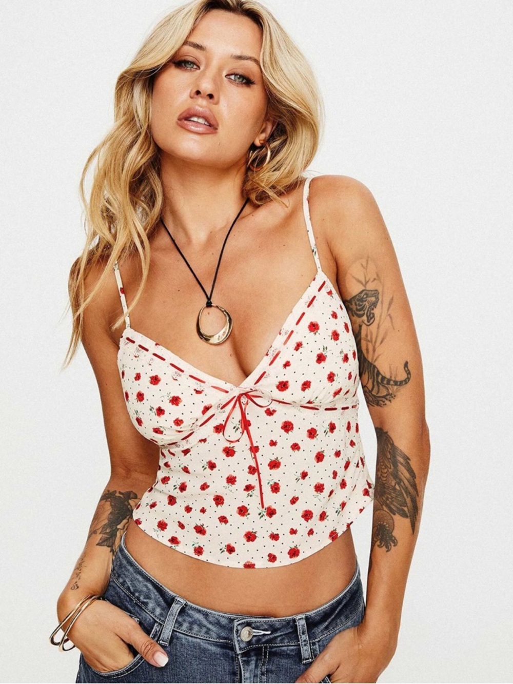 Princess Polly Tank in White with Rose Floral Print - Size 4 (US)